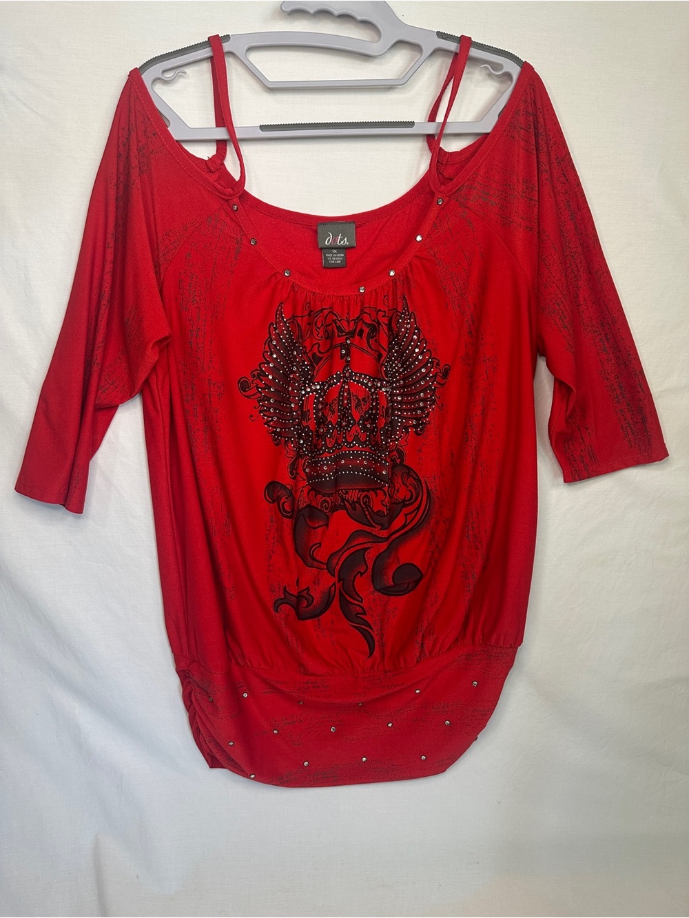 Dots Red Cold-Shoulder Studded Graphic Tunic